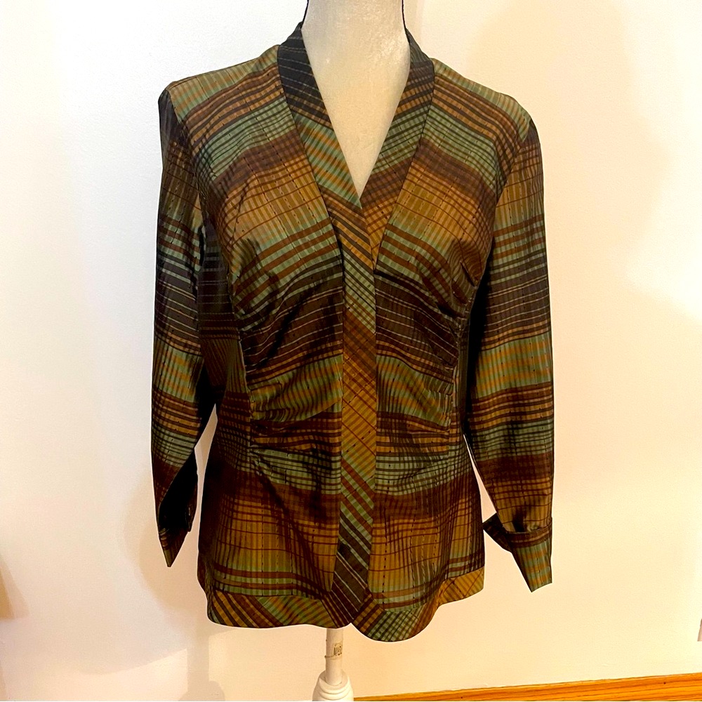 Coldwater Creek Silk Blend Plaid Blouse/Jacket